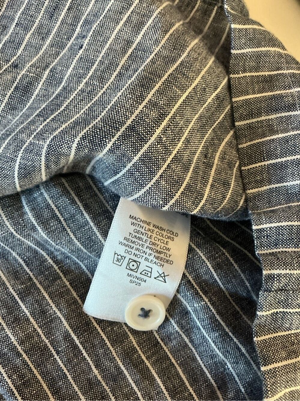 Quince 100% European Linen Button Front Dress Sz M Chambray Stripe - Picture 4 of 7